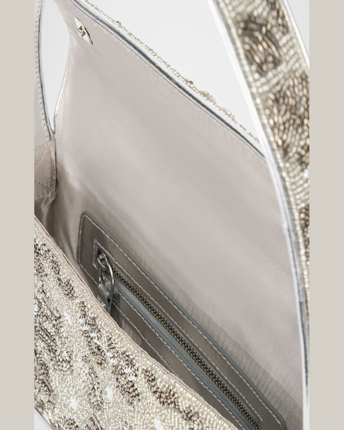 Staud Tommy Beaded Flap Shoulder Bag In Silver Garden Party