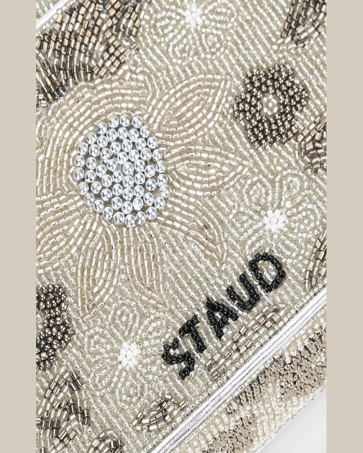 Staud Tommy Beaded Flap Shoulder Bag In Silver Garden Party