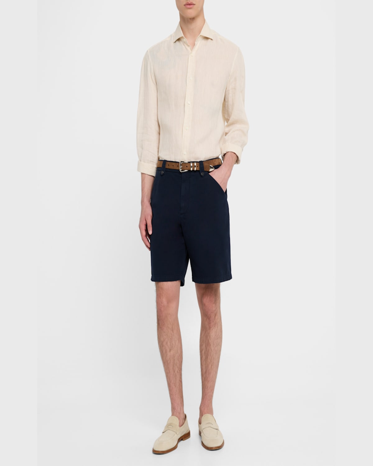 Brunello Cucinelli Men's Cotton Dyed Bermuda Shorts In Blue