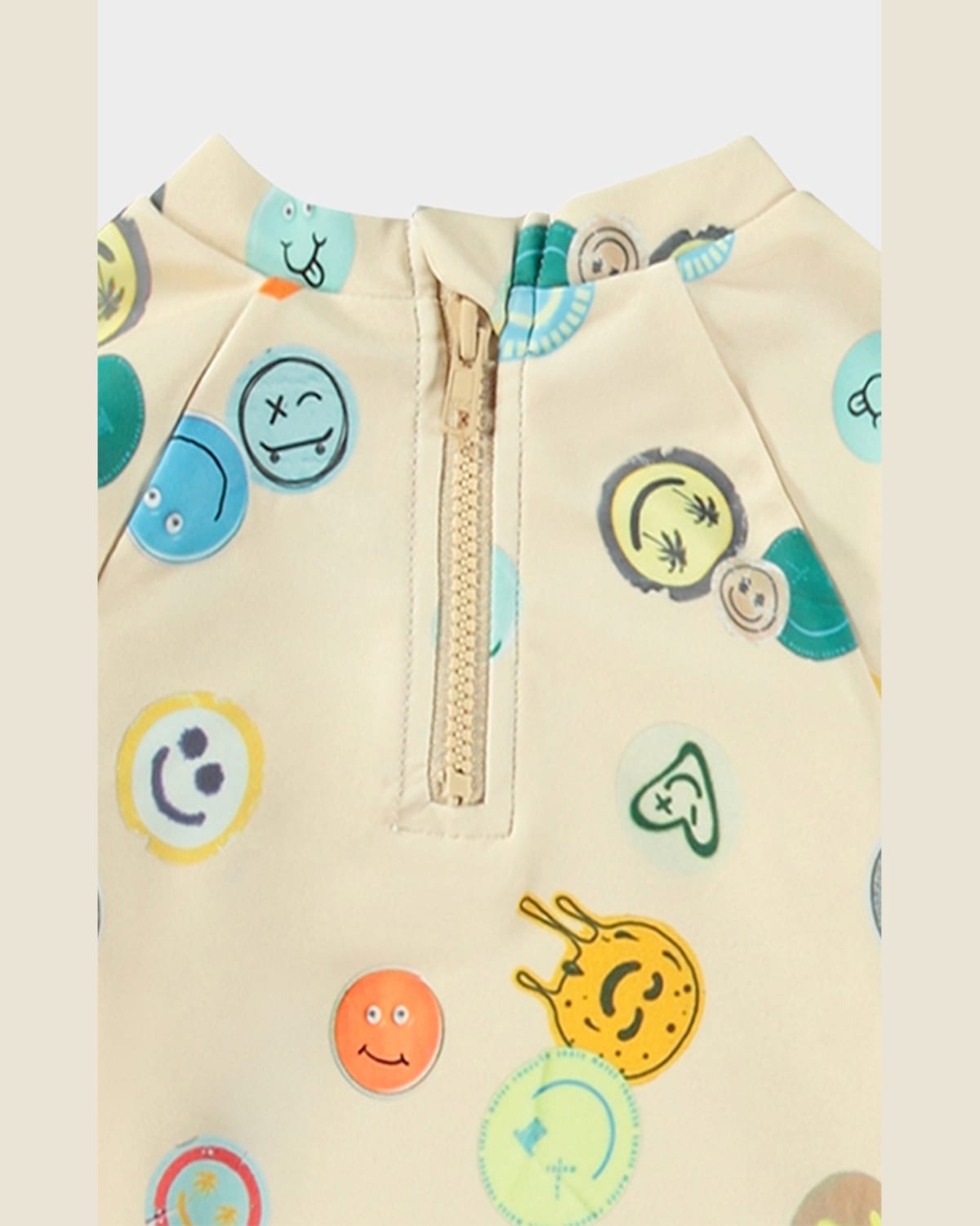 Molo Boy's Nemo Long-sleeve Rashguard Swim Top In Sand Smile
