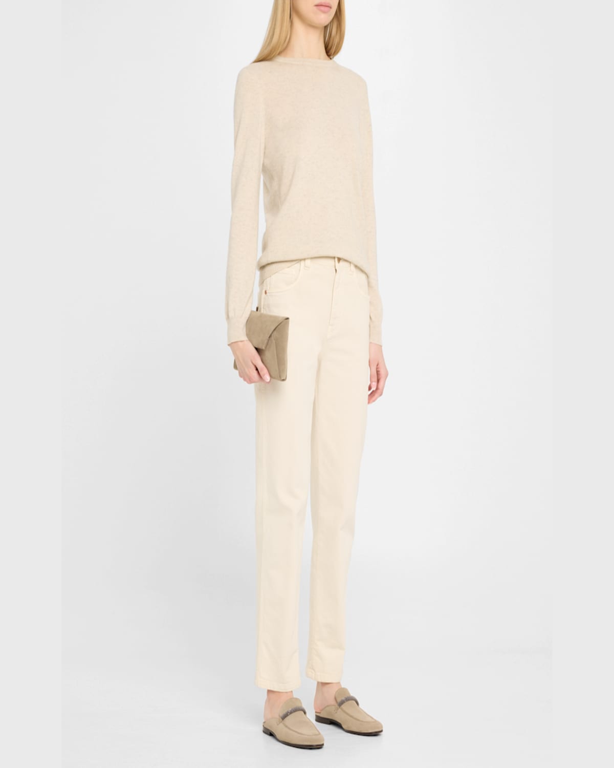 Brunello Cucinelli Envelope Flap Suede Wallet On Chain In Beige