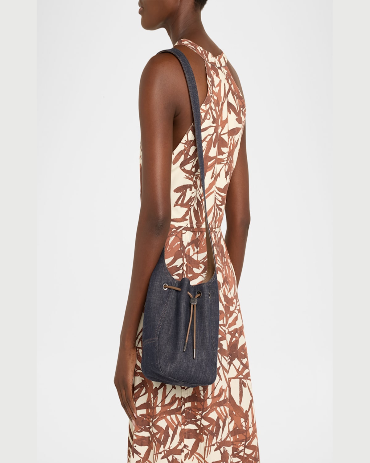 BRUNELLO CUCINELLI DUO MINI DENIM DRAWSTRING BUCKET BAG 