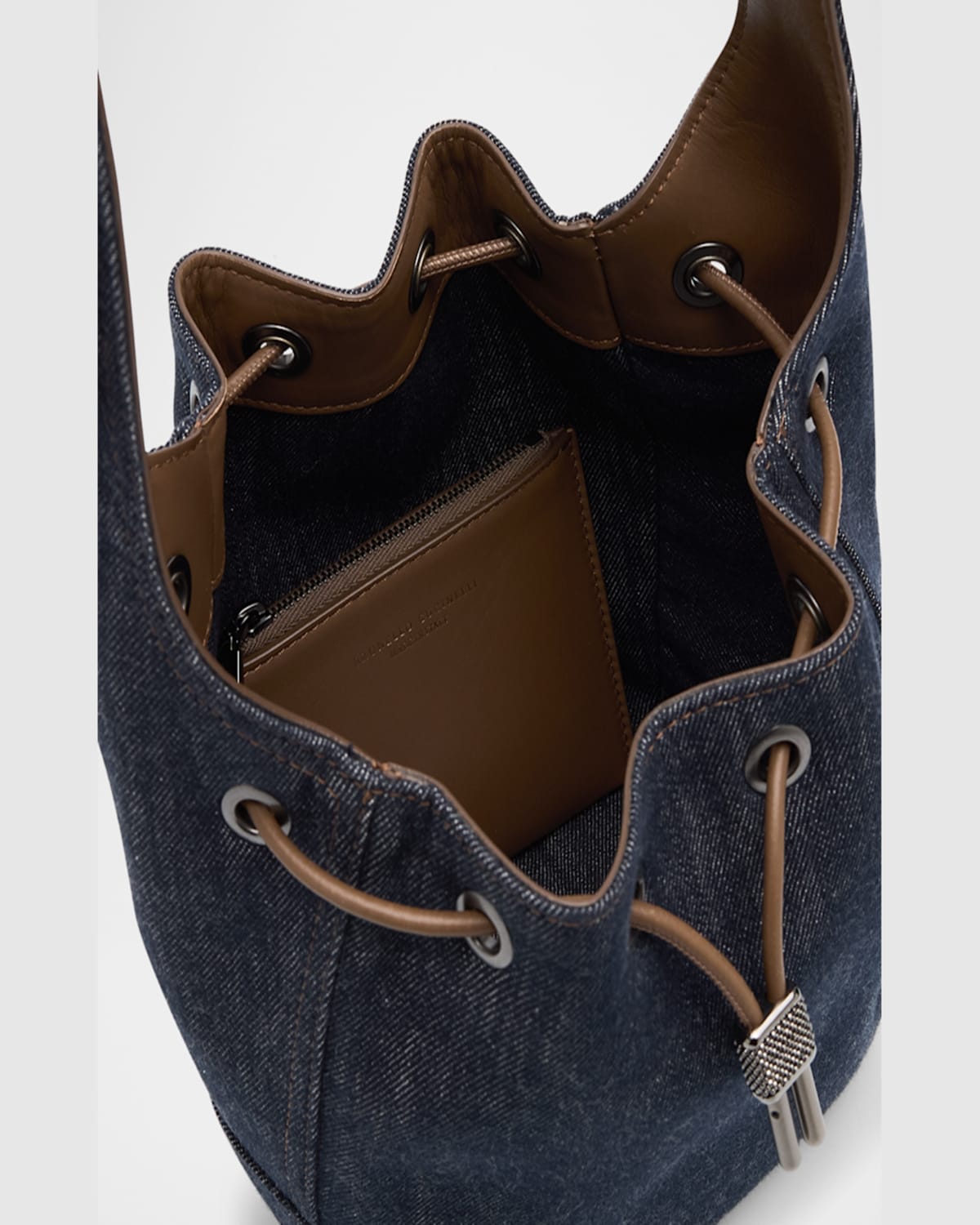 BRUNELLO CUCINELLI DUO MINI DENIM DRAWSTRING BUCKET BAG 