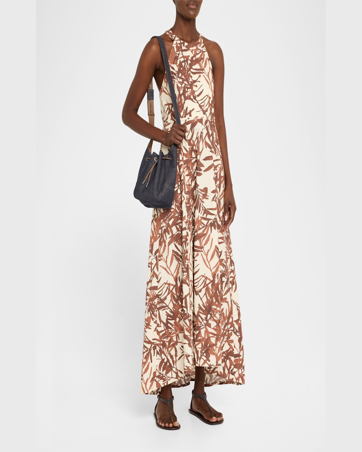Shop Brunello Cucinelli Duo Mini Denim Drawstring Bucket Bag