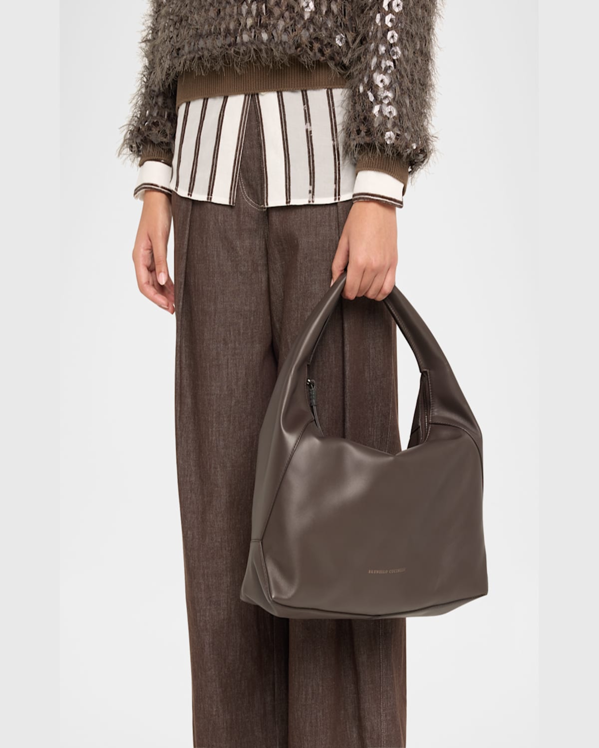 BRUNELLO CUCINELLI ZIP CALF LEATHER HOBO BAG 