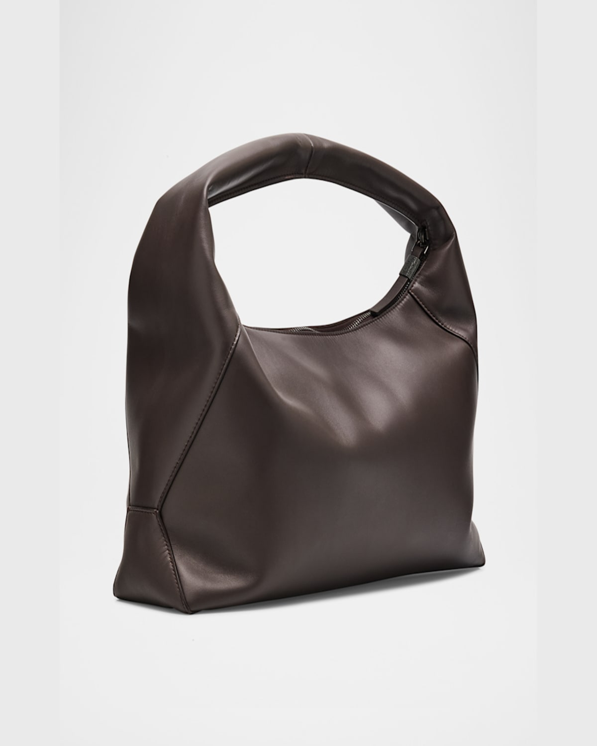 Shop Brunello Cucinelli Zip Calf Leather Hobo Bag In Brown