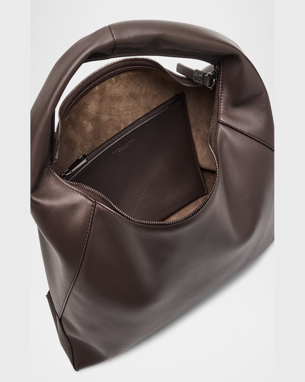 BRUNELLO CUCINELLI ZIP CALF LEATHER HOBO BAG 