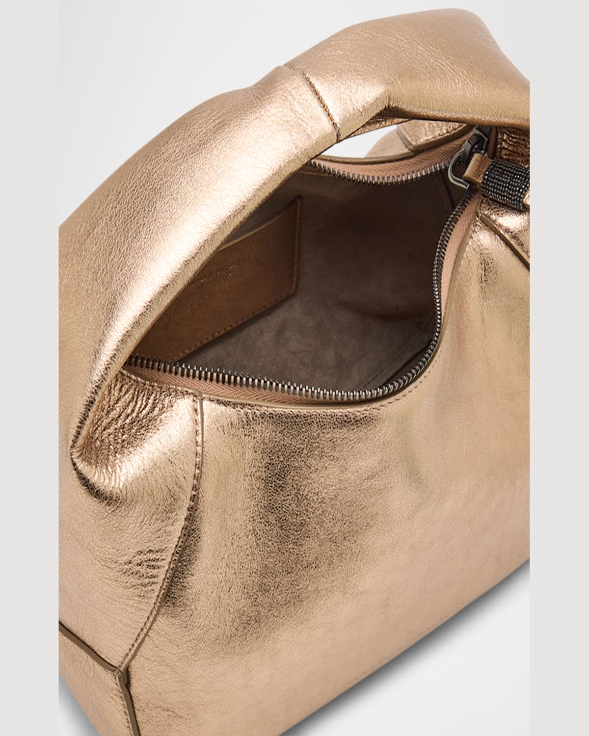BRUNELLO CUCINELLI METALLIC LEATHER TOP-HANDLE BAG 