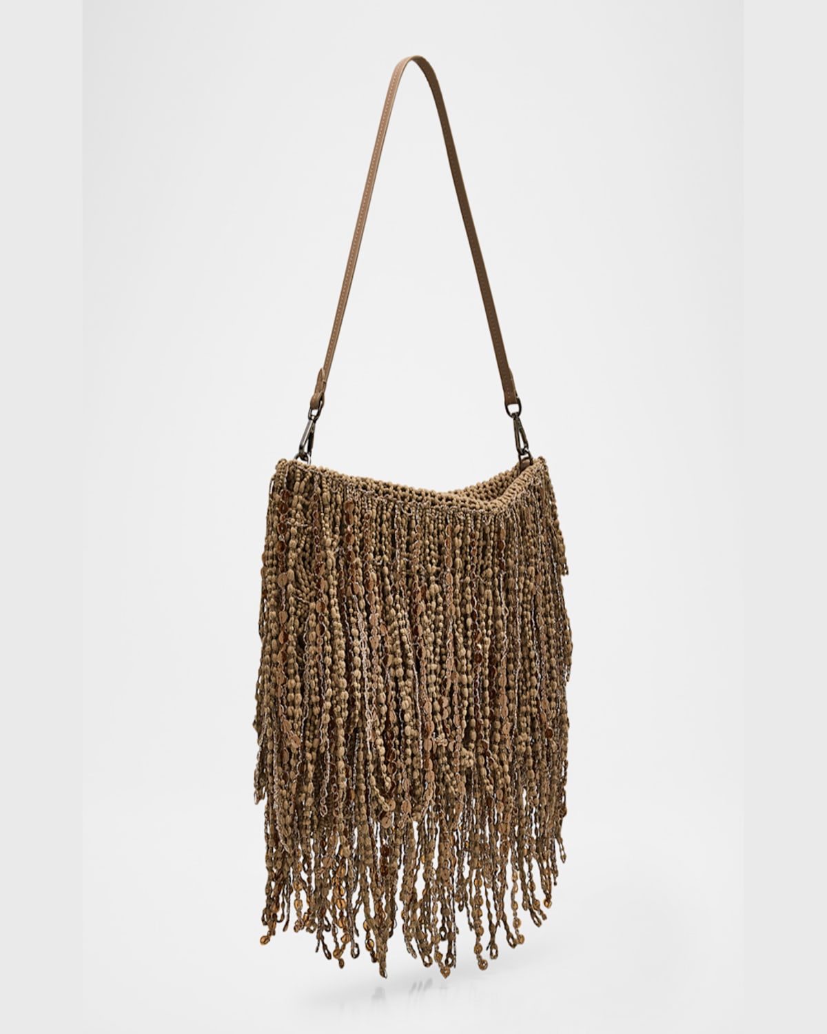 BRUNELLO CUCINELLI OPERA EMBELLISHED FRINGE SHOULDER BAG 