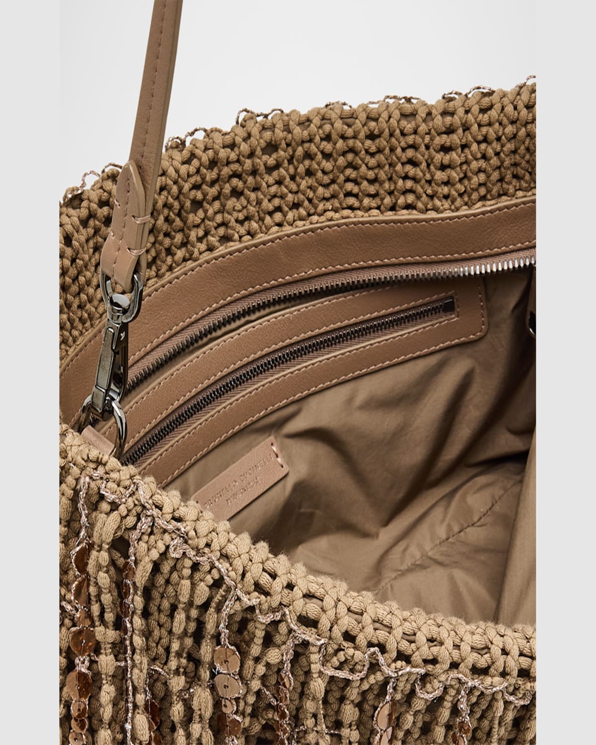BRUNELLO CUCINELLI OPERA EMBELLISHED FRINGE SHOULDER BAG 