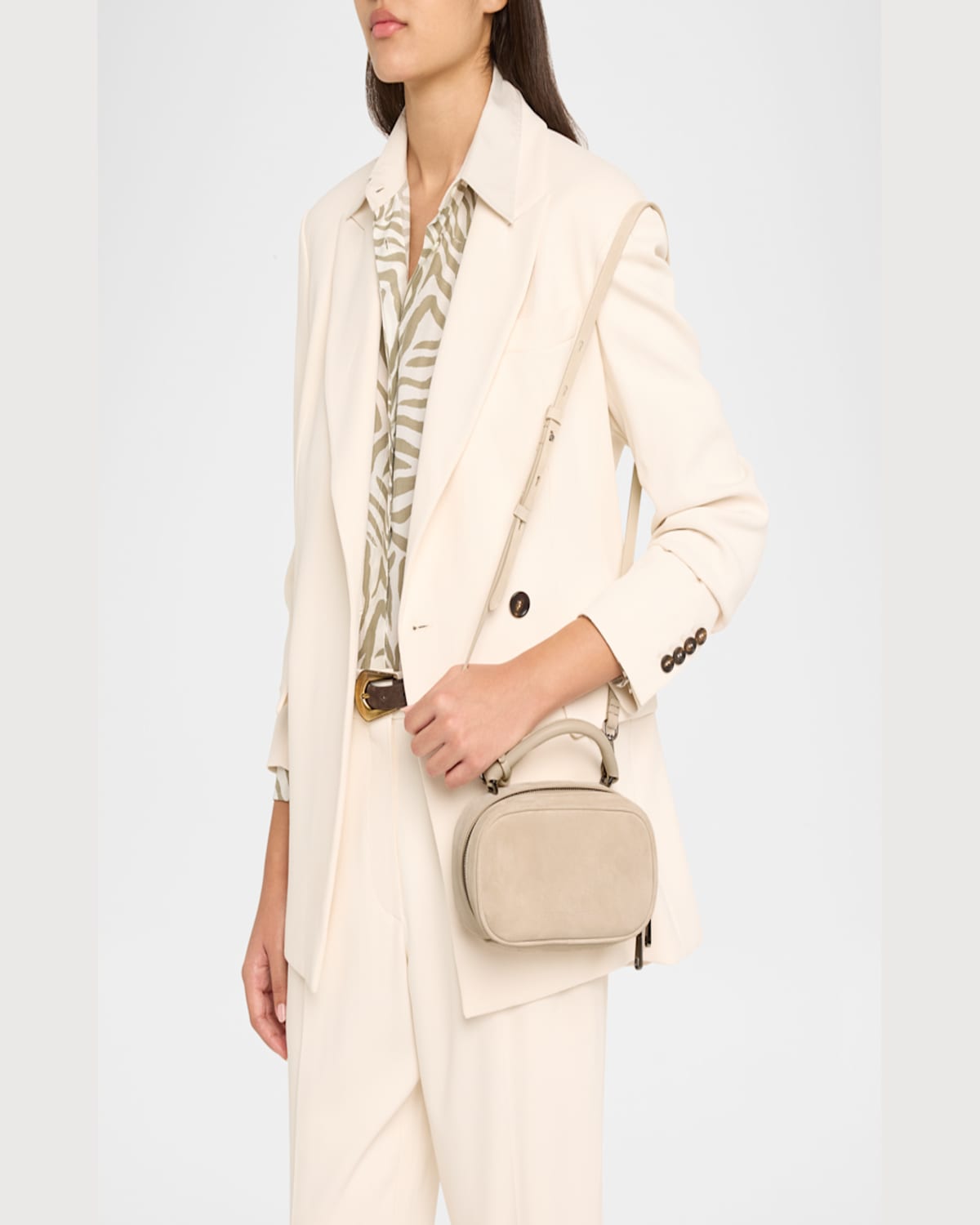 Brunello Cucinelli Mini Zip Suede Top-handle Bag In Ivory