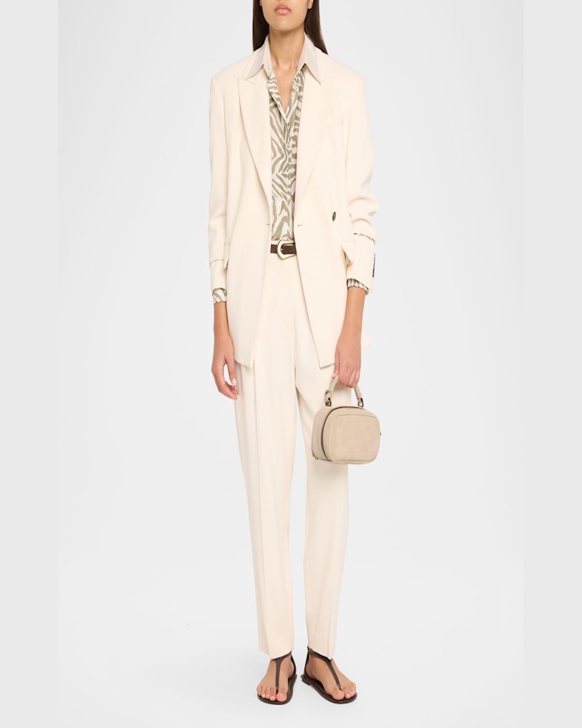 Brunello Cucinelli Mini Zip Suede Top-handle Bag In Ivory
