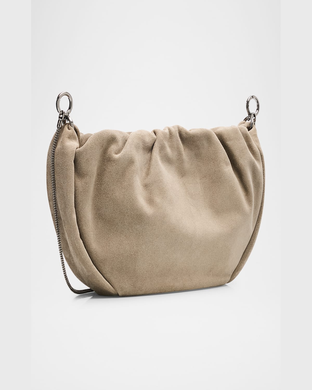 BRUNELLO CUCINELLI MONILI RUCHED SUEDE SHOULDER BAG 