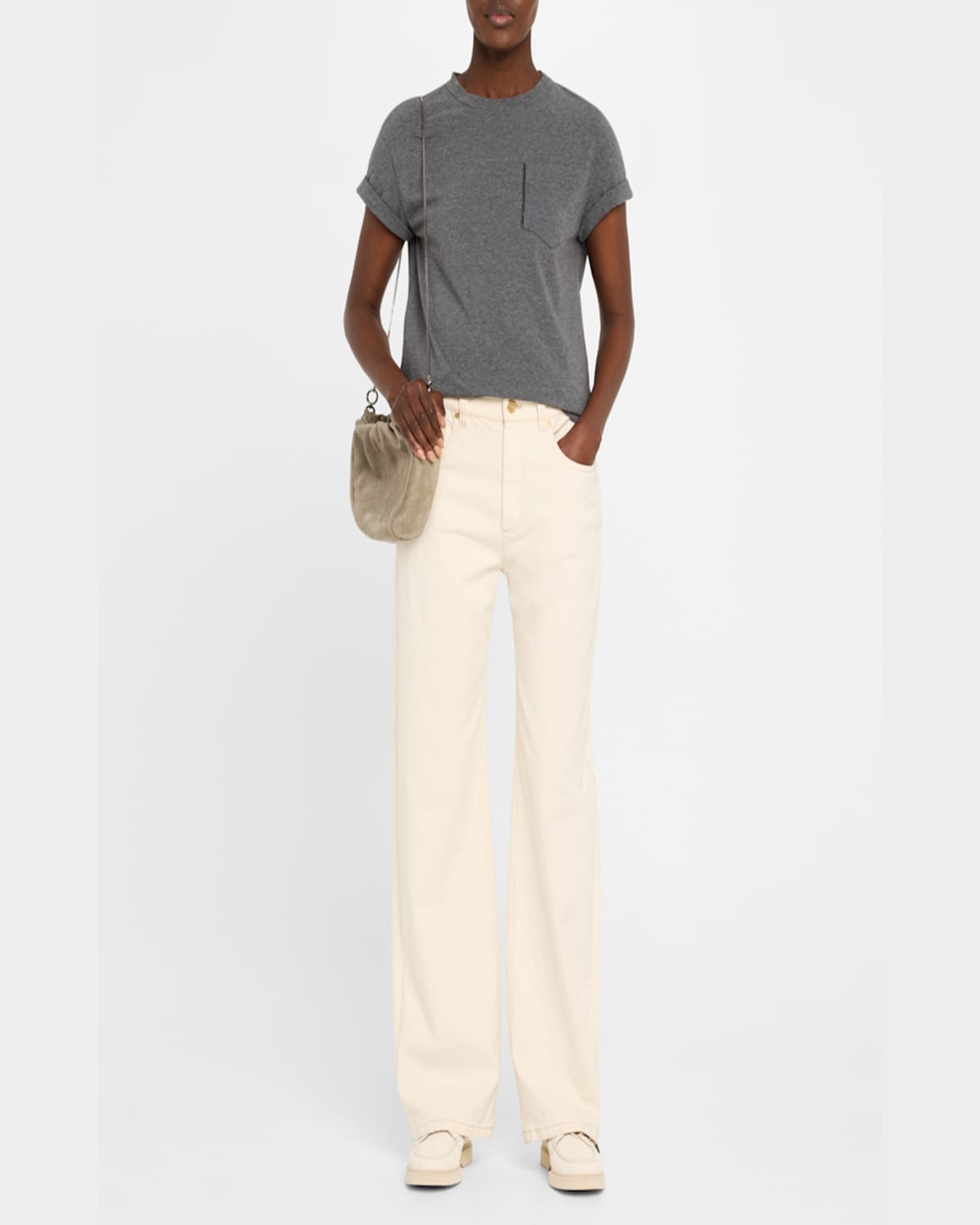 Shop Brunello Cucinelli Monili Ruched Suede Shoulder Bag In Sage