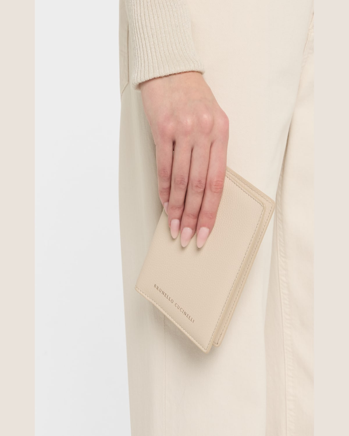 Brunello Cucinelli Flap Leather Card Holder In Ivory
