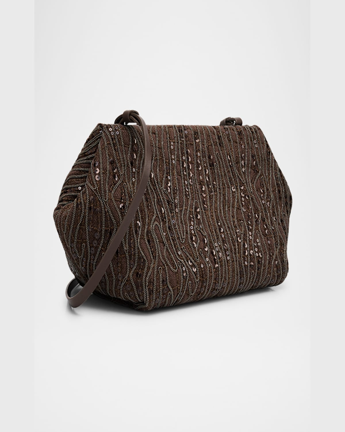 Brunello Cucinelli Cotton-linen Embellished Cross-body Bag In Coffee Bean