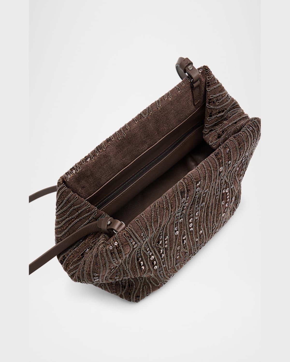 Brunello Cucinelli Cotton-linen Embellished Cross-body Bag In Coffee Bean