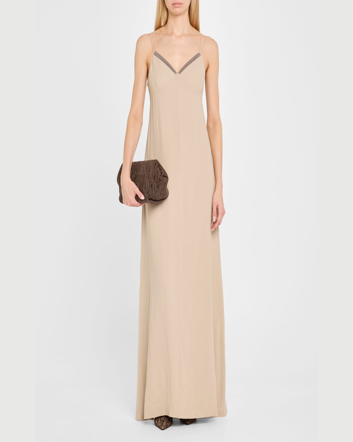 Brunello Cucinelli Cotton-linen Embellished Cross-body Bag In Coffee Bean