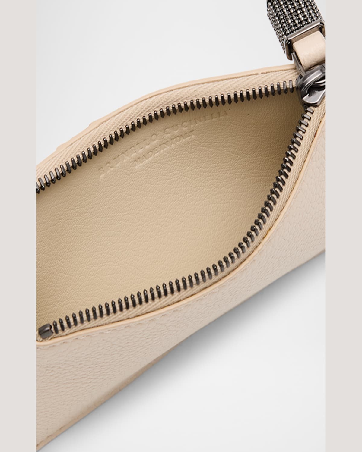 Brunello Cucinelli Zipped Leather Pouch With Protective Dust Bag In Ivory