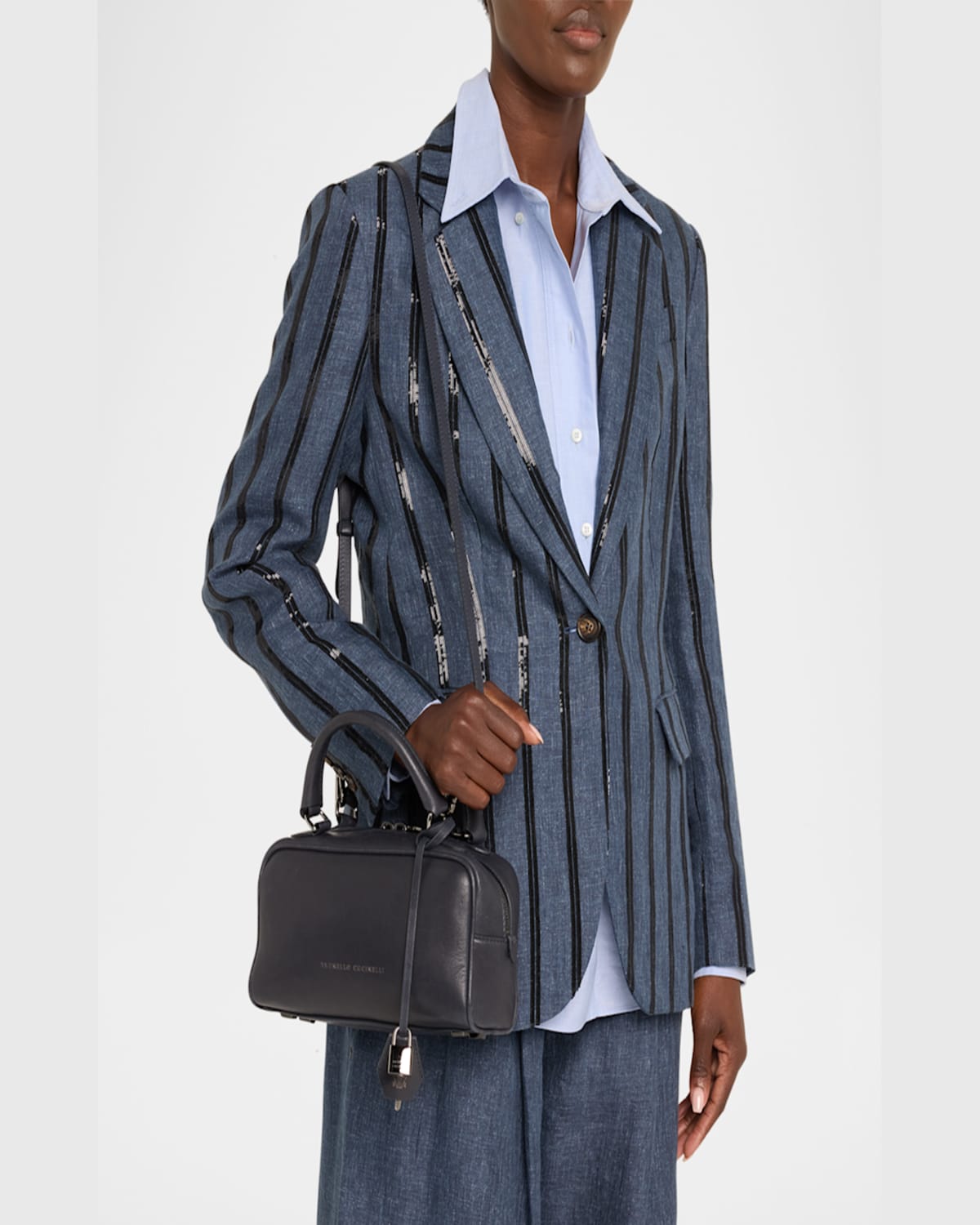 Brunello Cucinelli Medium Glossy Napa Boston Top-handle Bag In Navy