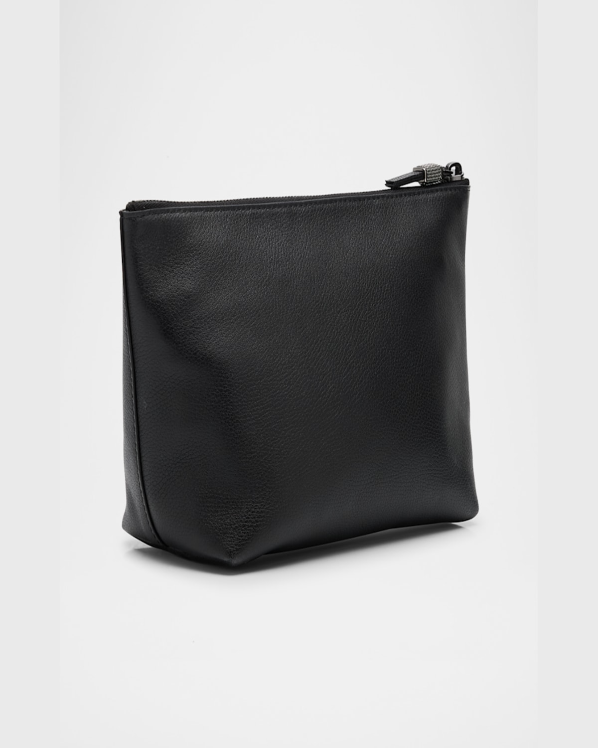 Brunello Cucinelli Zip Lamb Leather Makeup Bag In Ivory