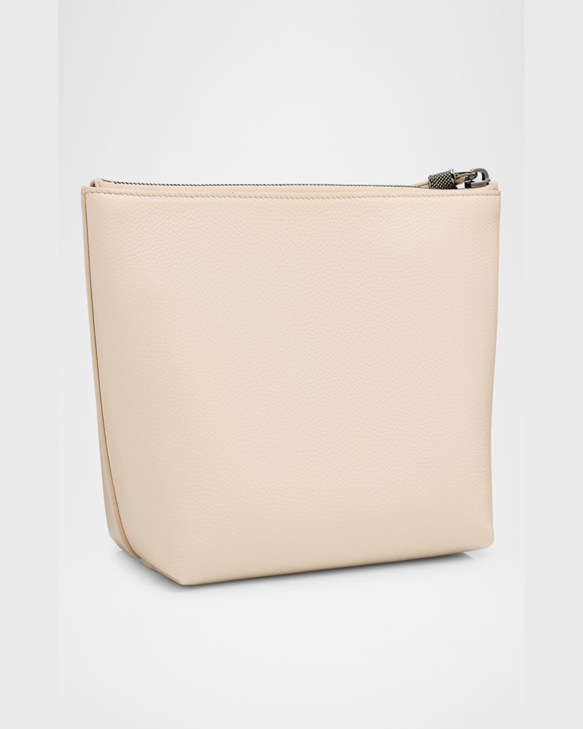 Brunello Cucinelli Zip Lamb Leather Makeup Bag In Ivory
