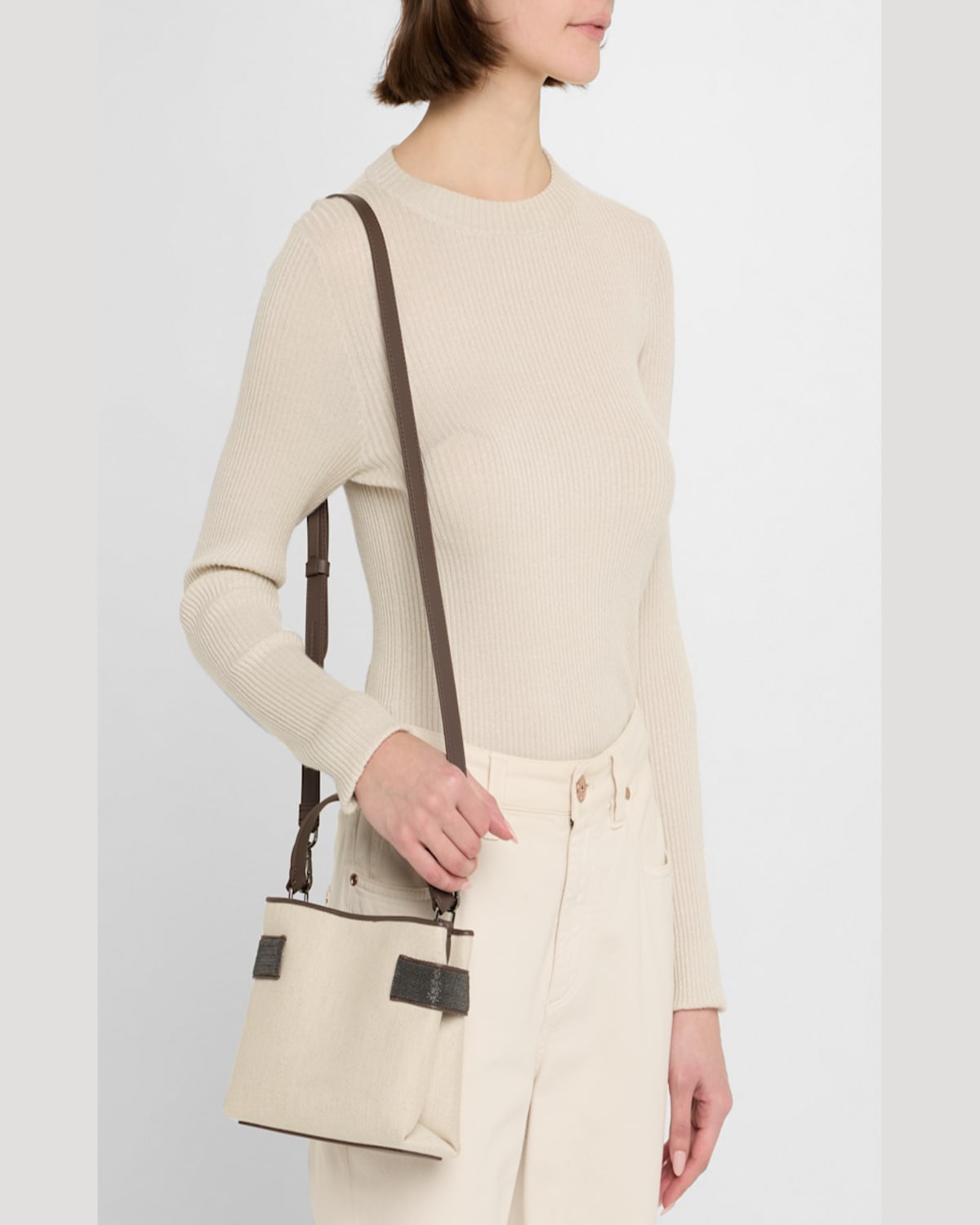 Shop Brunello Cucinelli Monili Canvas Top-handle Bag In Off White