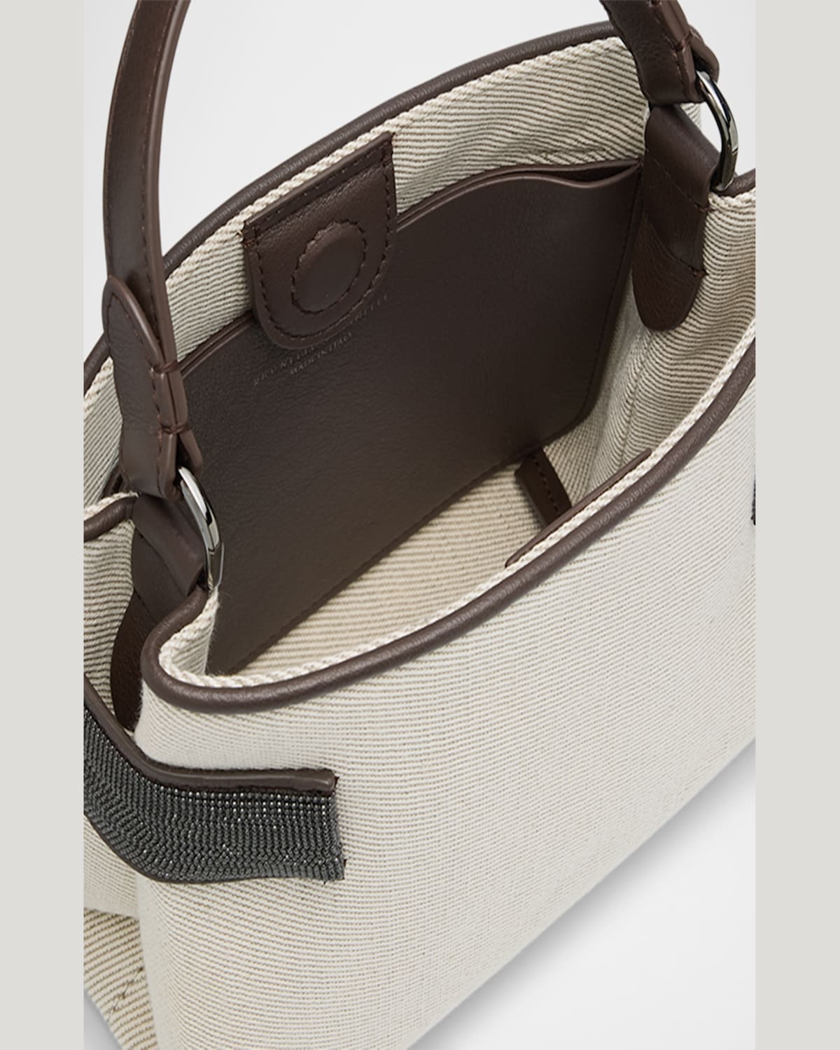 Shop Brunello Cucinelli Monili Canvas Top-handle Bag In Off White