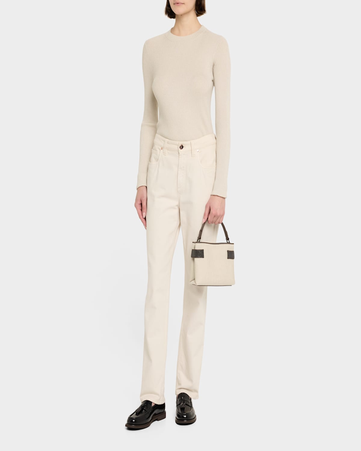 Shop Brunello Cucinelli Monili Canvas Top-handle Bag In Off White