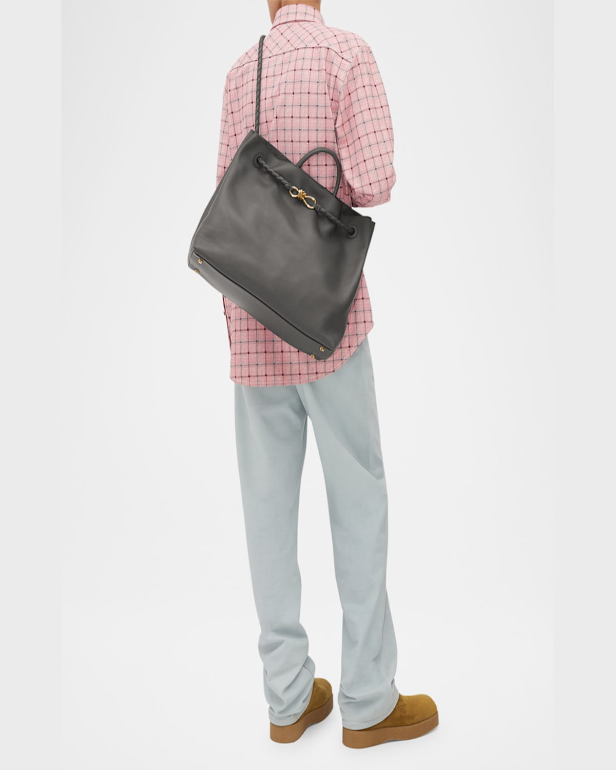 Bottega Veneta Large Andiamo Leather Top-handle Bag In Lapilli Travertine
