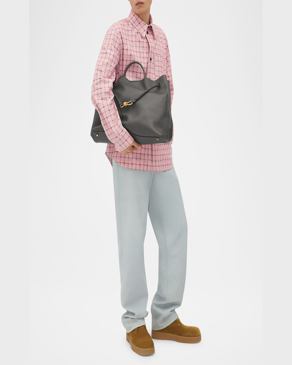 Bottega Veneta Large Andiamo Leather Top-handle Bag In Lapilli Travertine