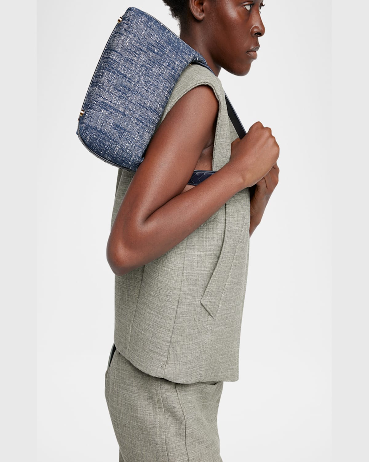 Shop Bottega Veneta Mini Wallace Denim Boucle Shoulder Bag In Navy