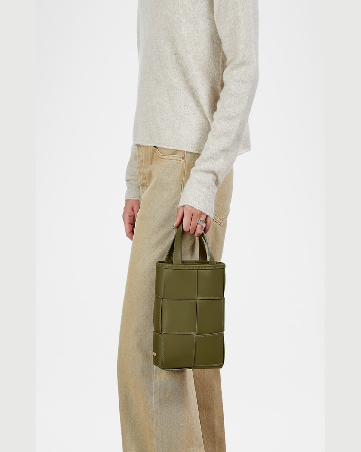 Gigi New York Chloe Mini Woven Leather Shopper Tote Bag In Olive