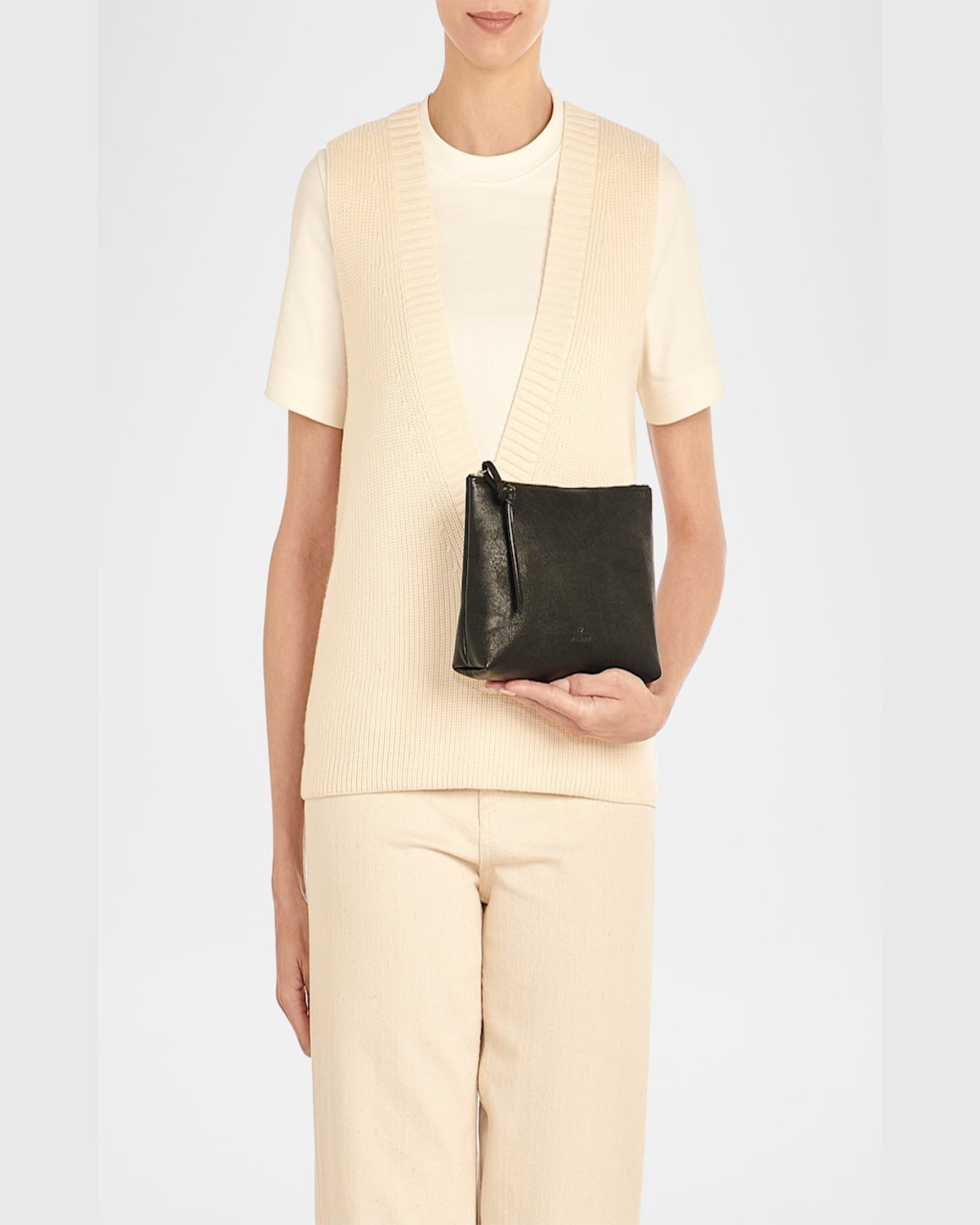 Il Bisonte Snodo Zip Leather Clutch Bag In Black
