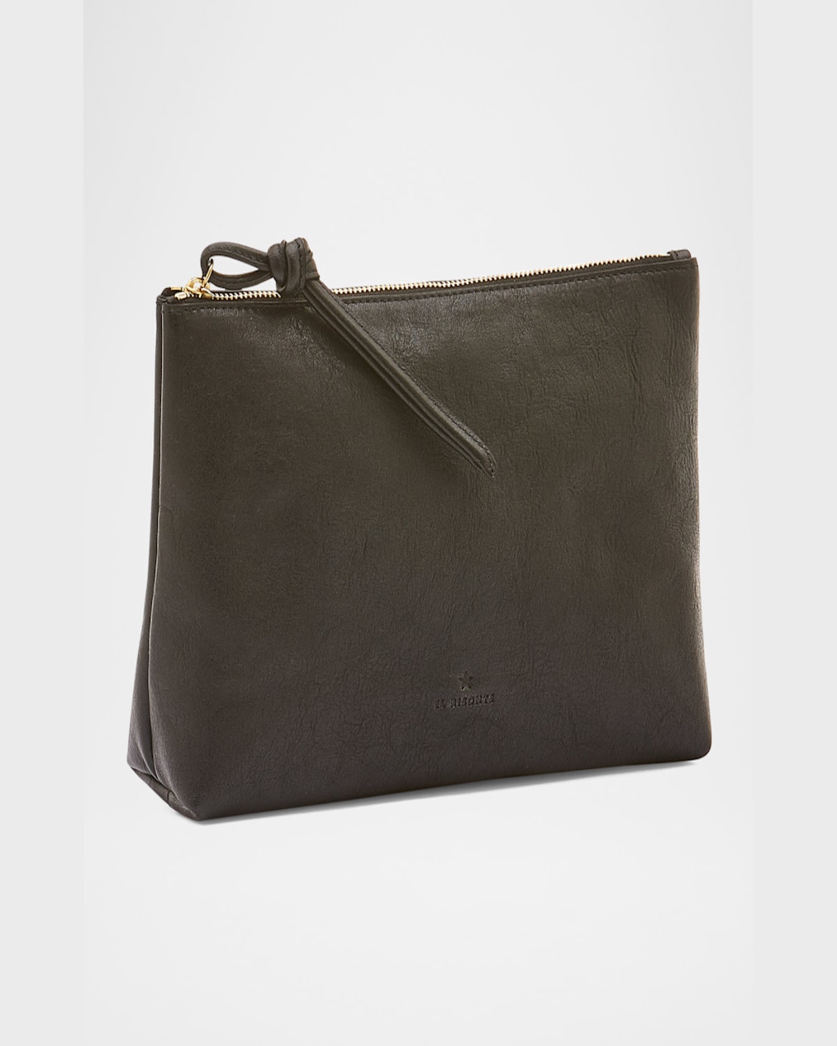 Il Bisonte Snodo Zip Leather Clutch Bag In Black