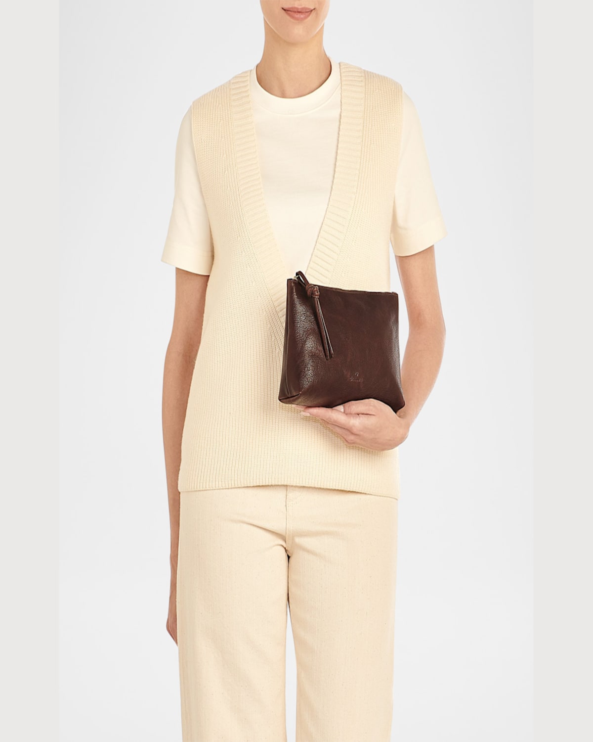 Il Bisonte Snodo Zip Leather Clutch Bag In Caffe
