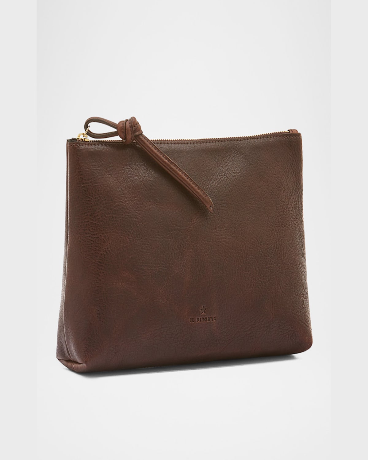 Il Bisonte Snodo Zip Leather Clutch Bag In Caffe
