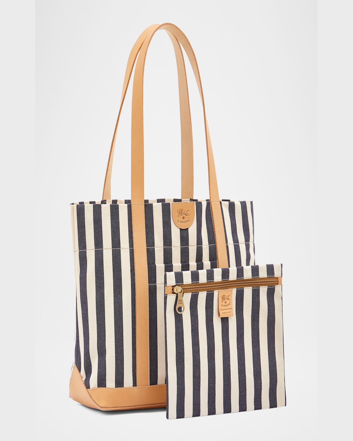 Il Bisonte Caramella Medium Canvas Shopper Tote Bag In Marine Stripe