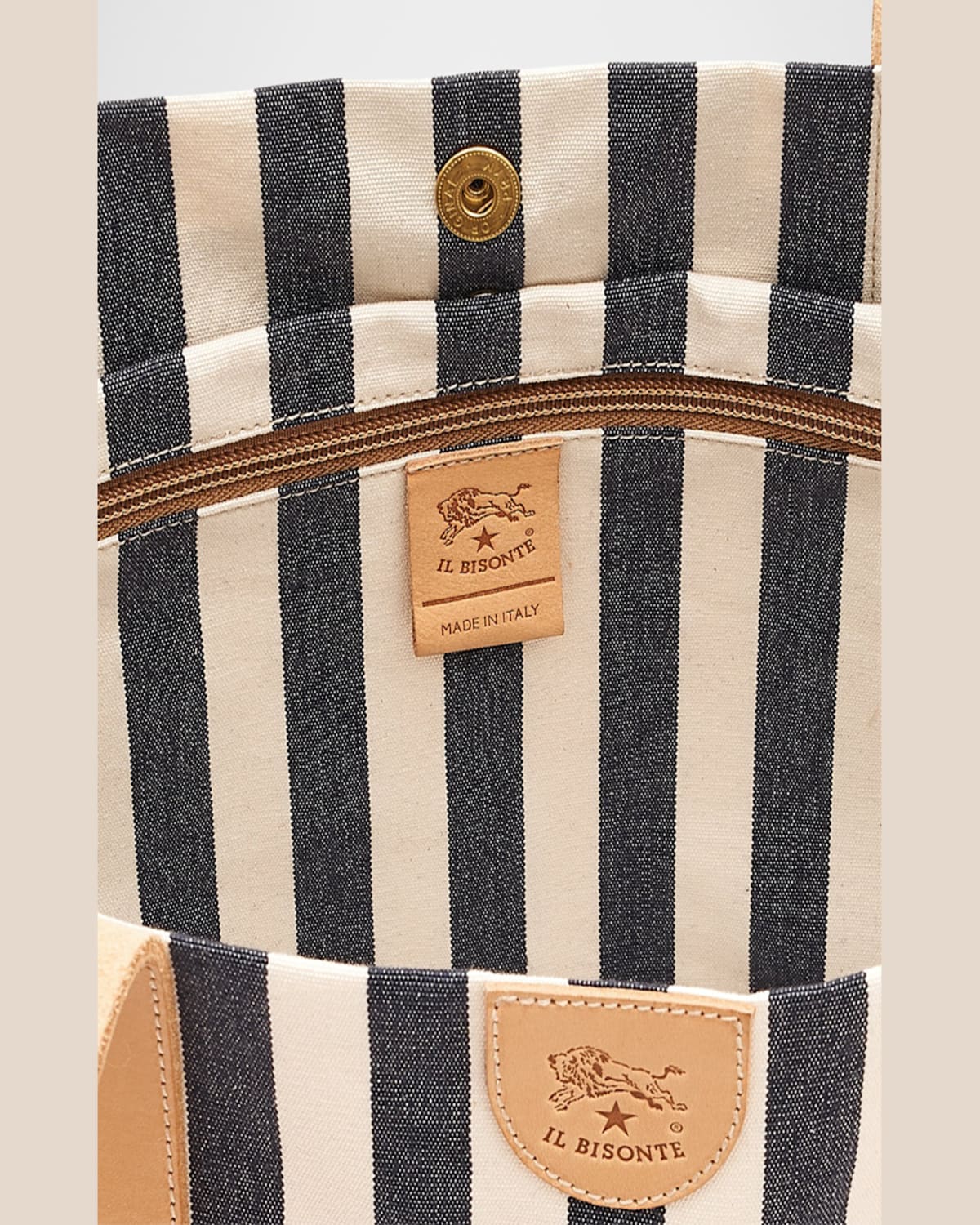 Il Bisonte Caramella Medium Canvas Shopper Tote Bag In Marine Stripe