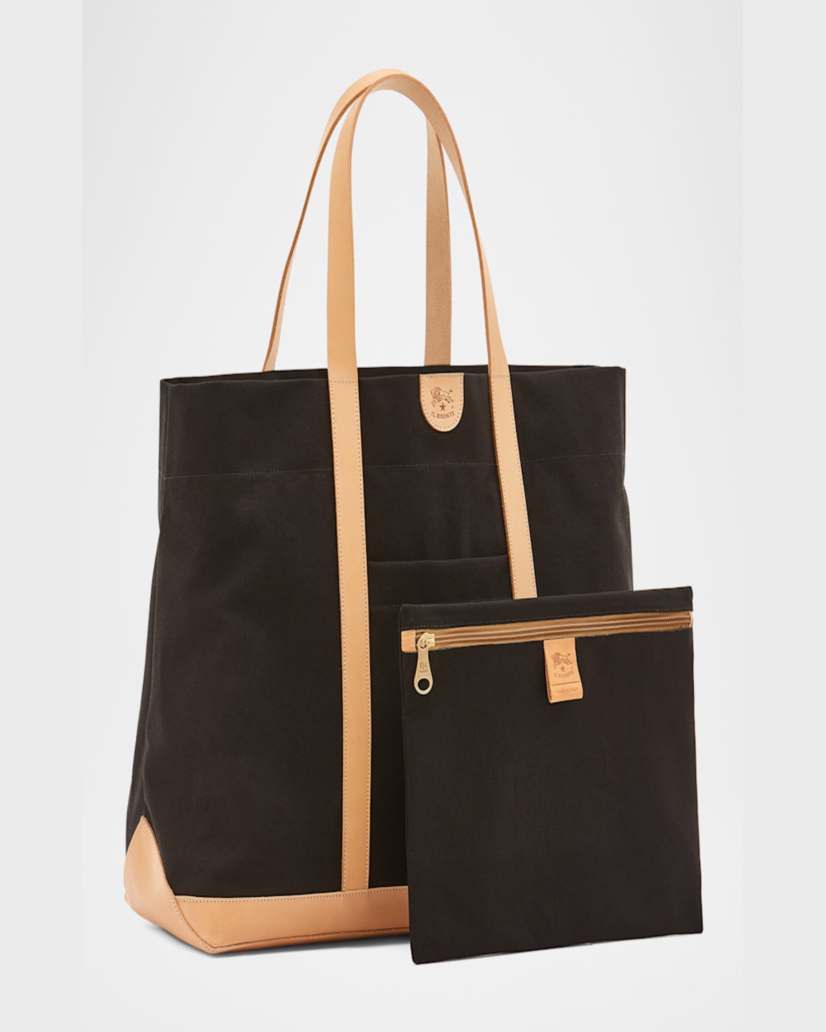 Il Bisonte Caramella Large Canvas Shopper Tote Bag In Black / Natural