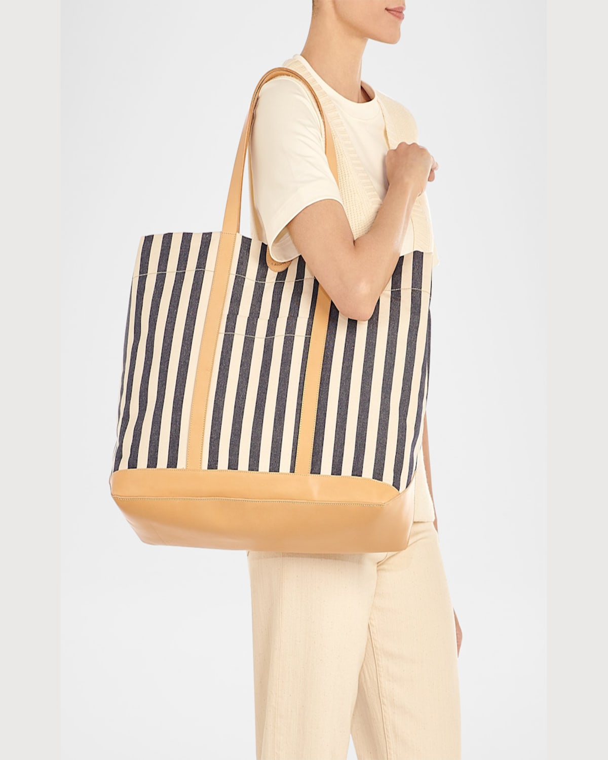 Il Bisonte Caramella Large Canvas Shopper Tote Bag In Marine Stripe