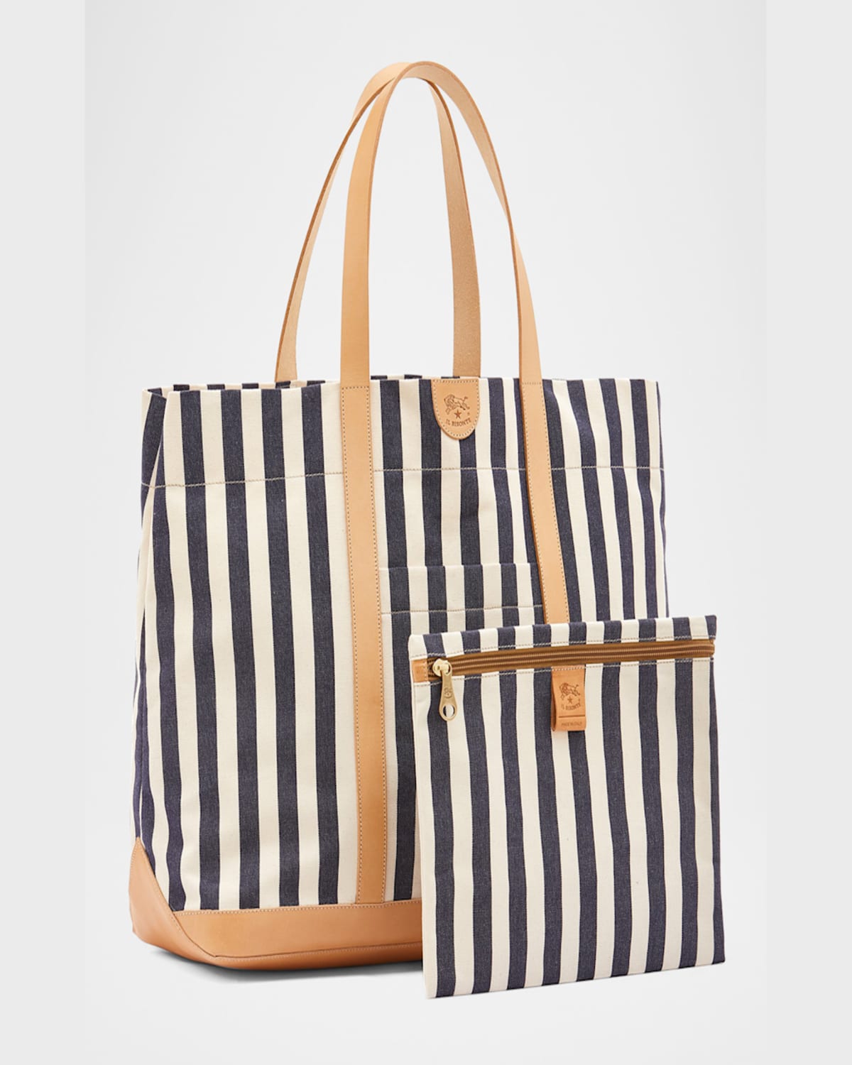 Il Bisonte Caramella Large Canvas Shopper Tote Bag In Marine Stripe