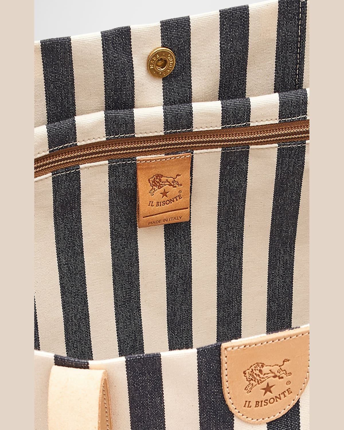 Il Bisonte Caramella Large Canvas Shopper Tote Bag In Marine Stripe