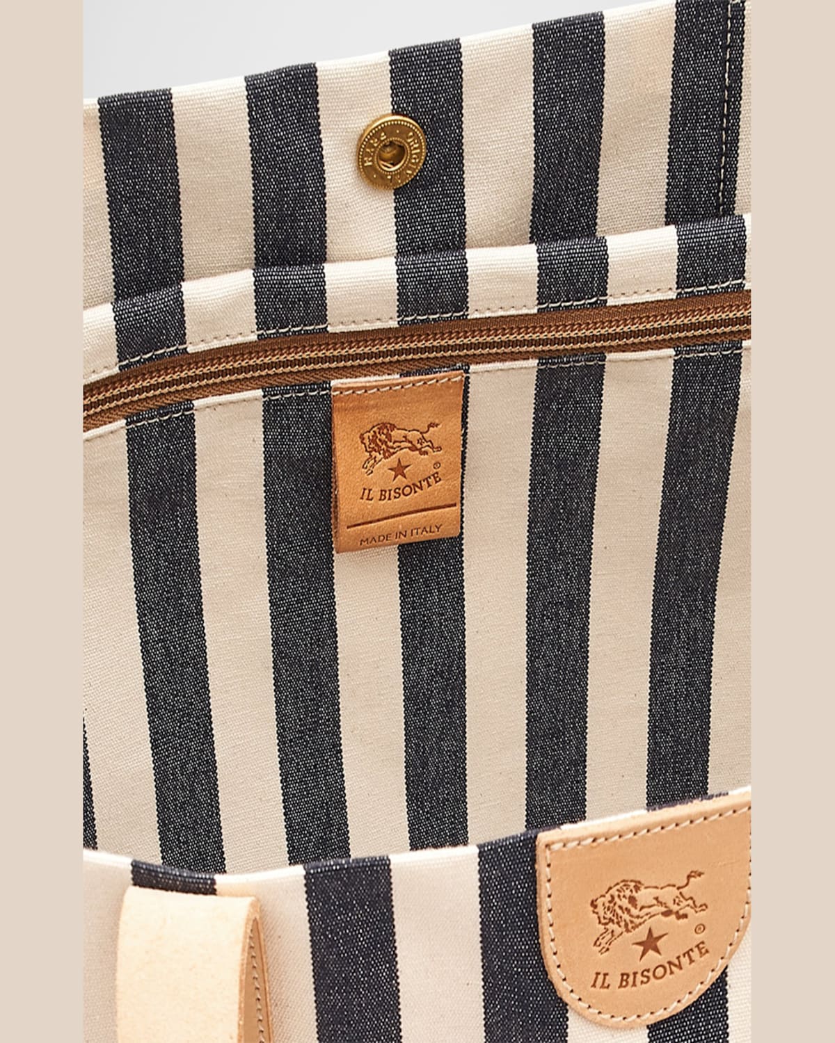 Il Bisonte Caramella Large Canvas Shopper Tote Bag In Marine Stripe