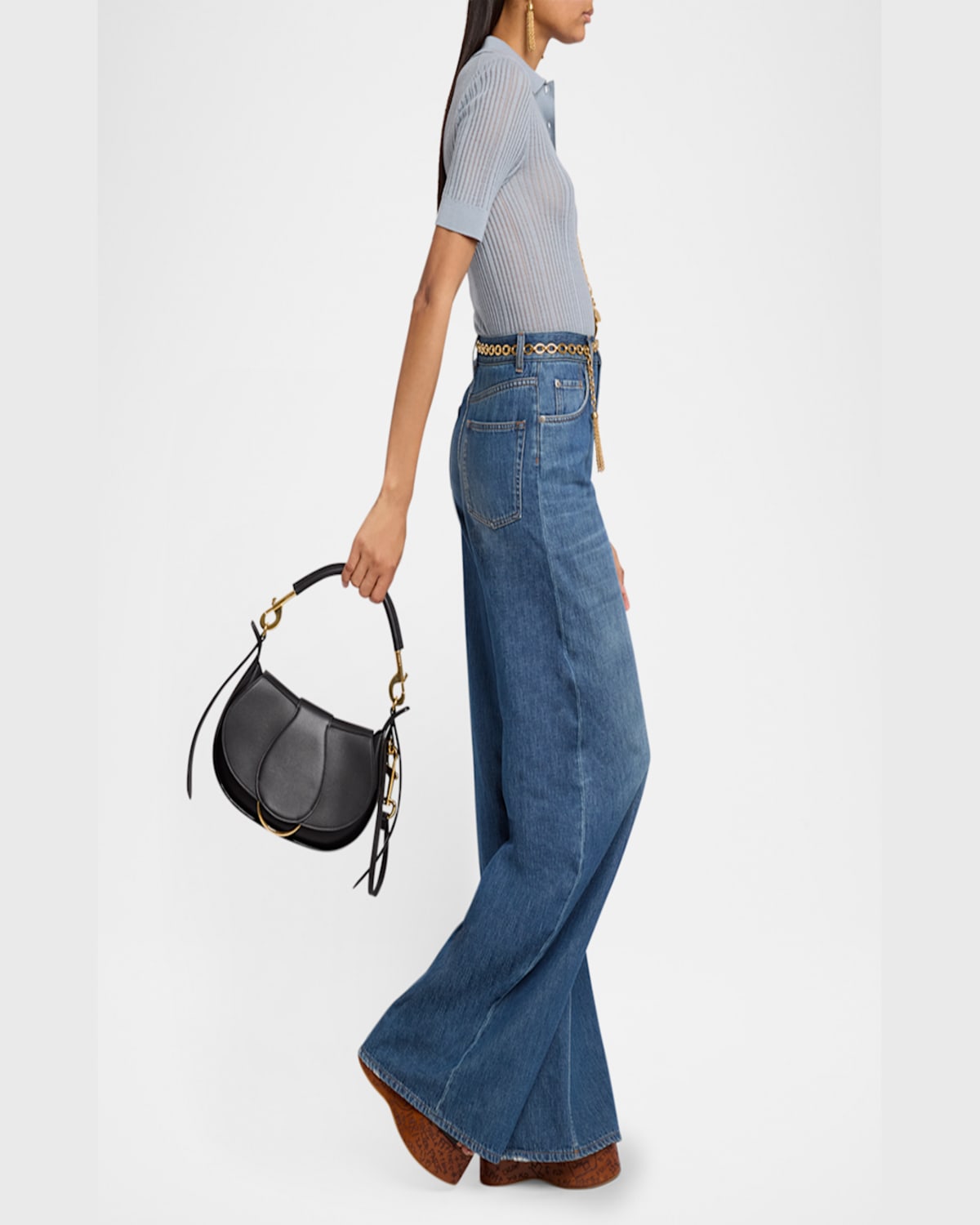 Shop Chloé Ride Flap Shoulder Bag In Smooth Calfskin In Black
