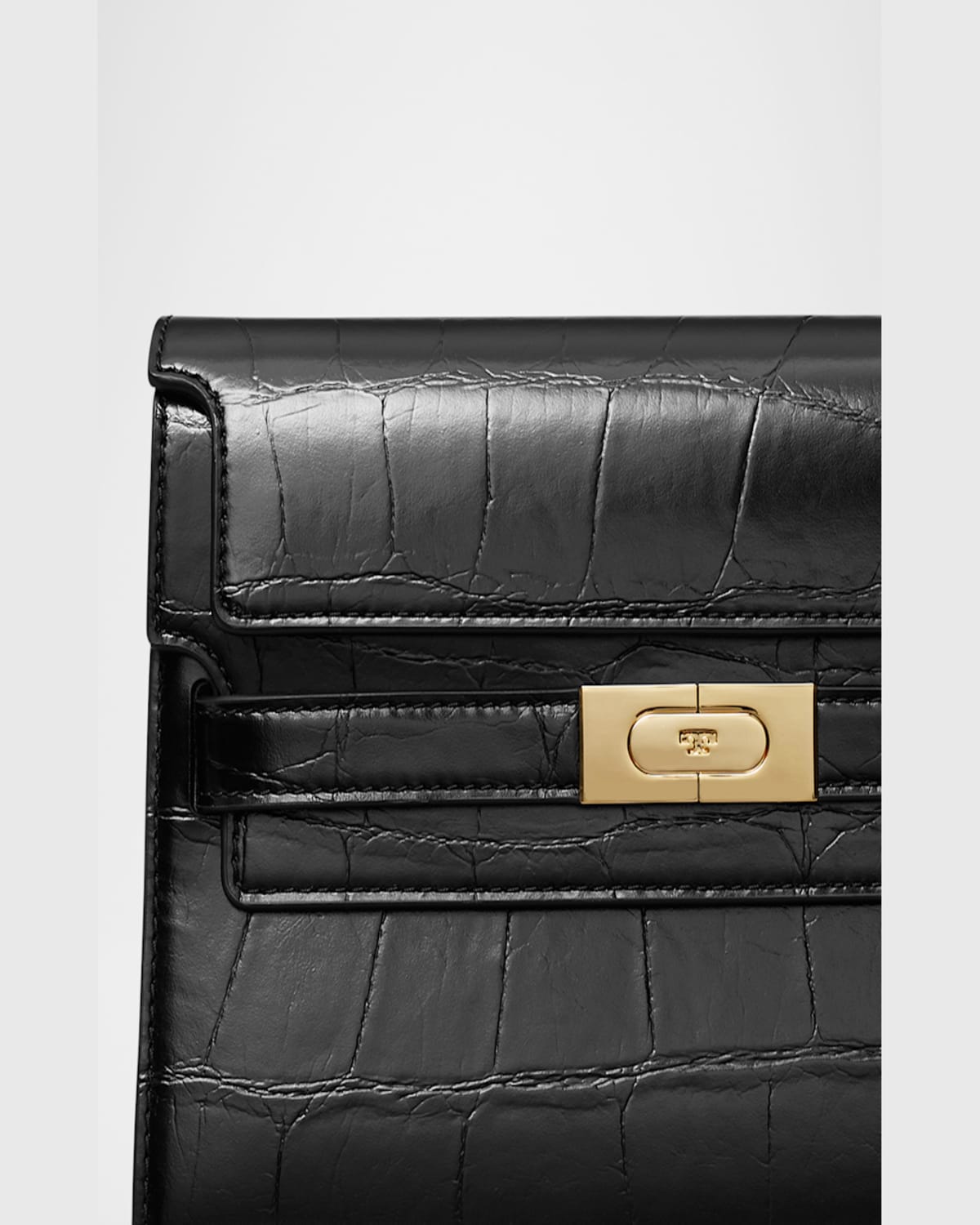 Tory Burch Lee Radziwill Croc-embossed Leather Shoulder Bag In Black