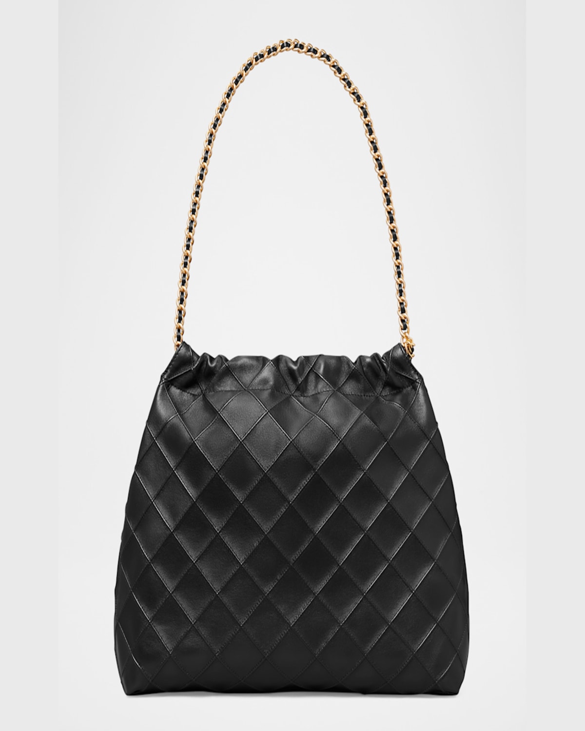 Tory Burch Fleming Chain Quilted Leather Hobo Bag In Black