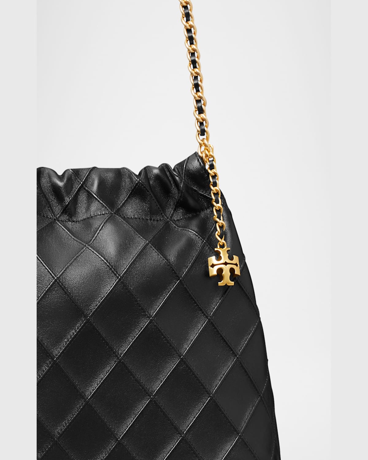 Tory Burch Fleming Chain Quilted Leather Hobo Bag In Black