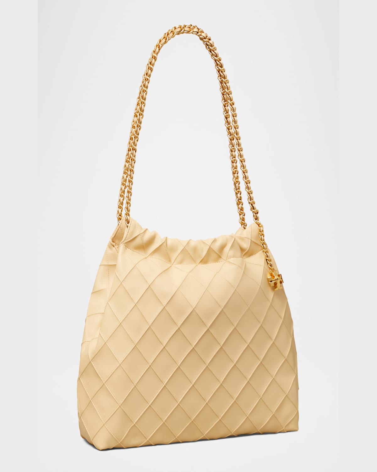 Tory Burch Fleming Chain Quilted Leather Hobo Bag In Vanilla Soft Serve