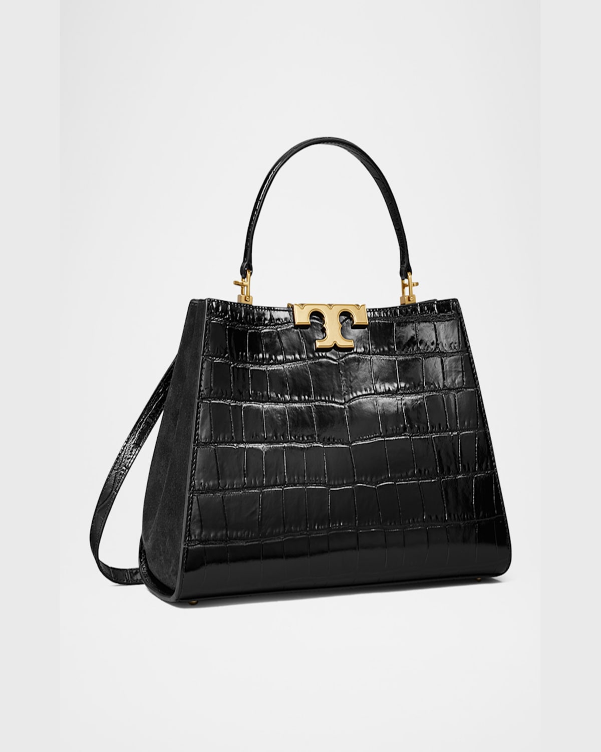 Tory Burch Eleanor Croc-embossed Leather Satchel Bag In Black